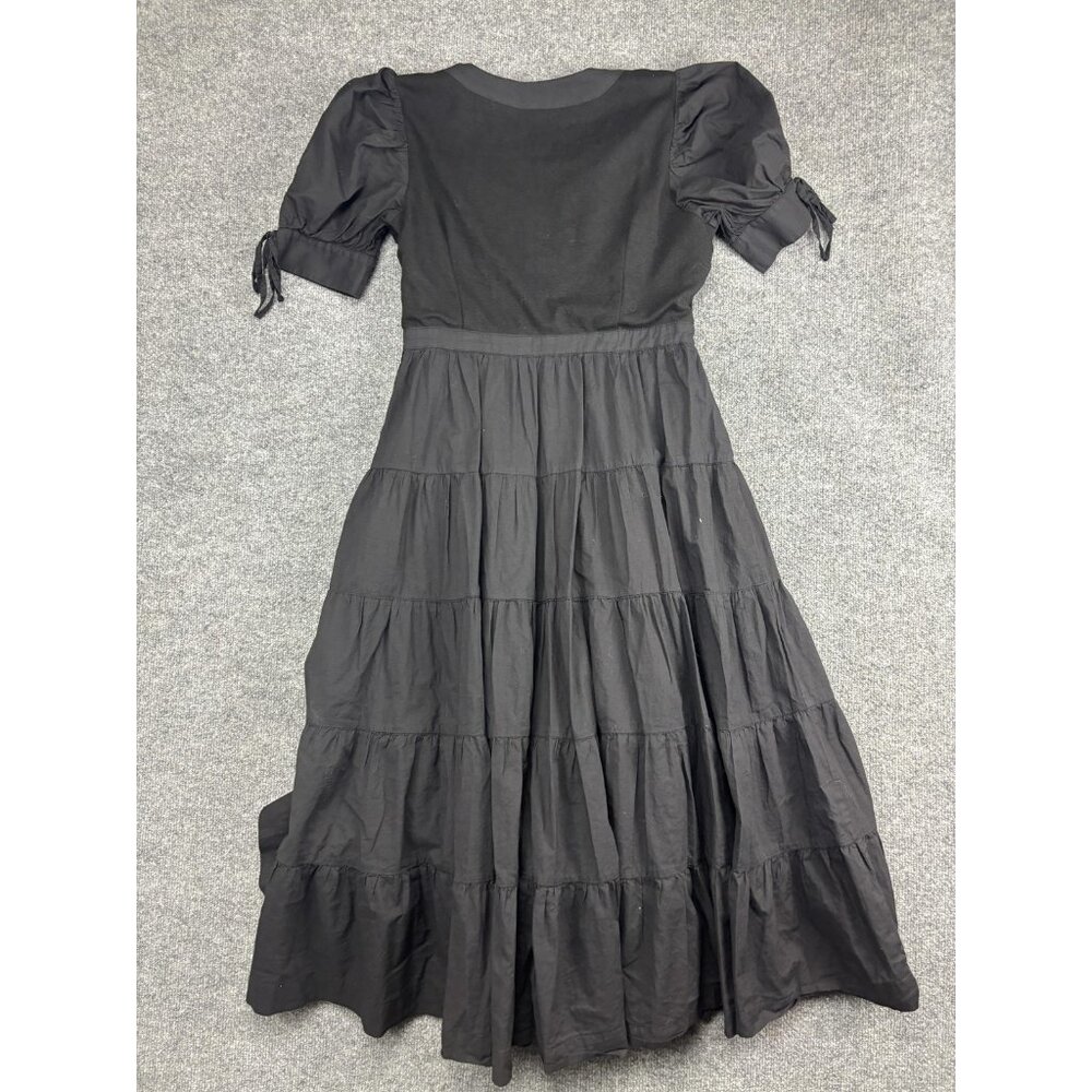 En Saison Dress Womens Medium Black Puff Sleeve‎ Tiered V-Neck Maxi Side Zip - Picture 11 of 11